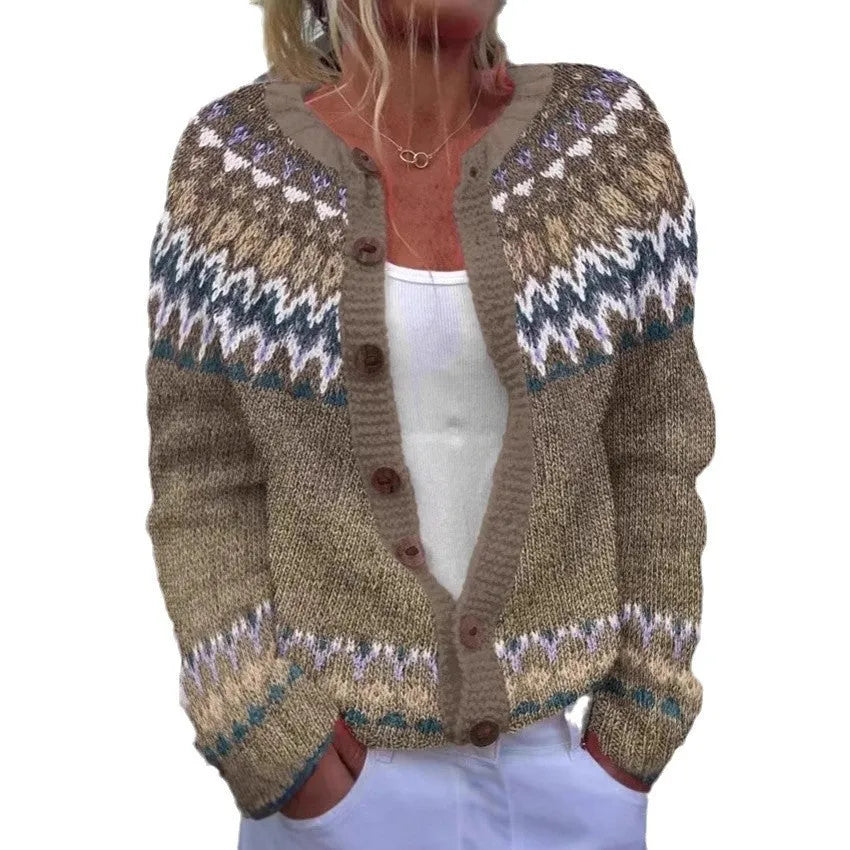 Women's loose spandex cardigan coat with long regular sleeves and digital 3D print, Style 1, sizes S to 5XL