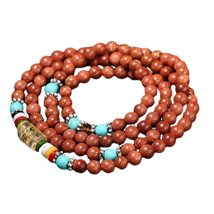 Golden star stone mantra bracelet with 108 beads and fu character pendant