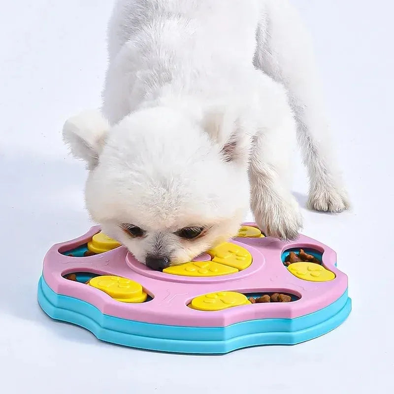 Blue interactive dog puzzle feeder toy for aggressive chewers with treat-dispensing design