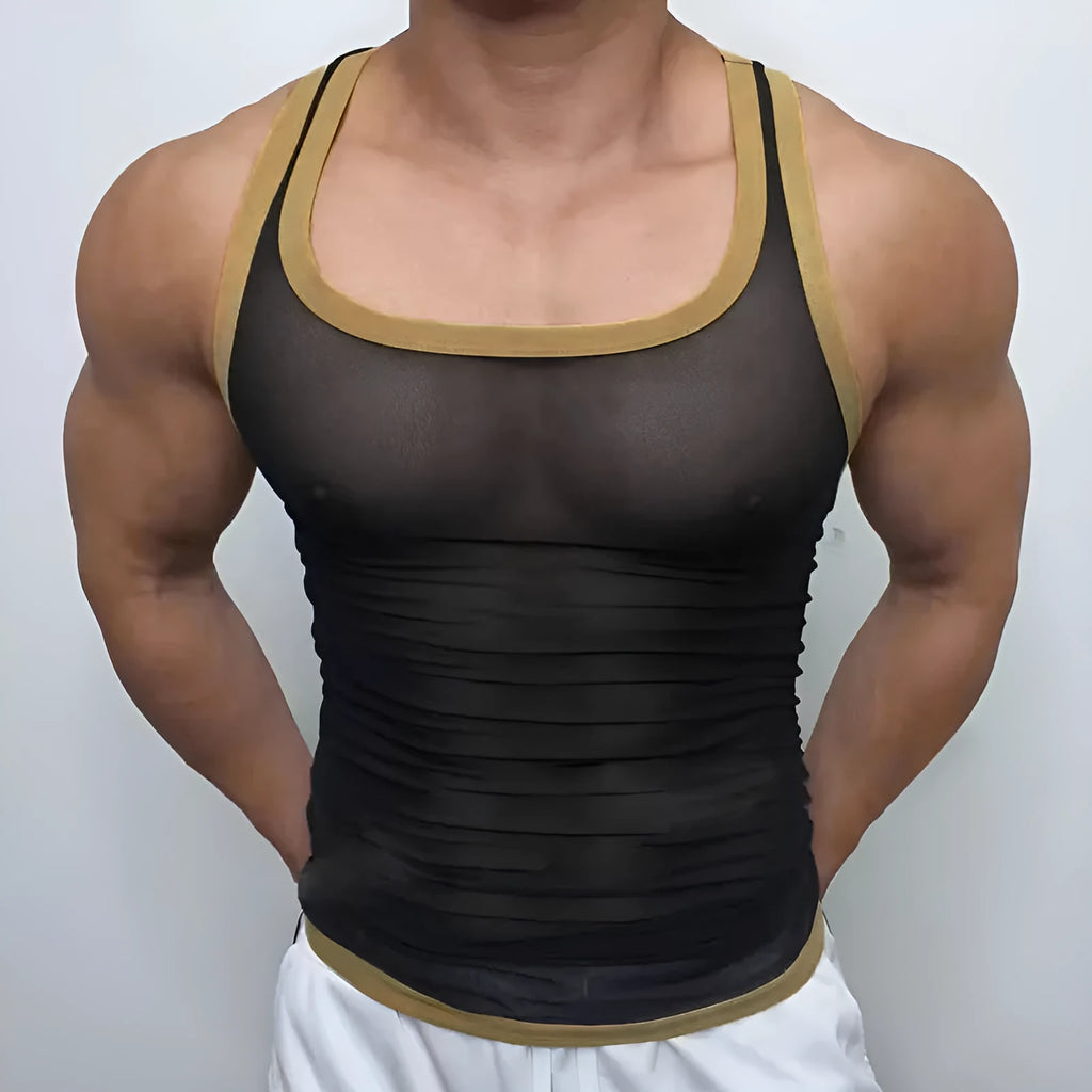 Men's black mesh fitness vest with straight hem design for sports wear