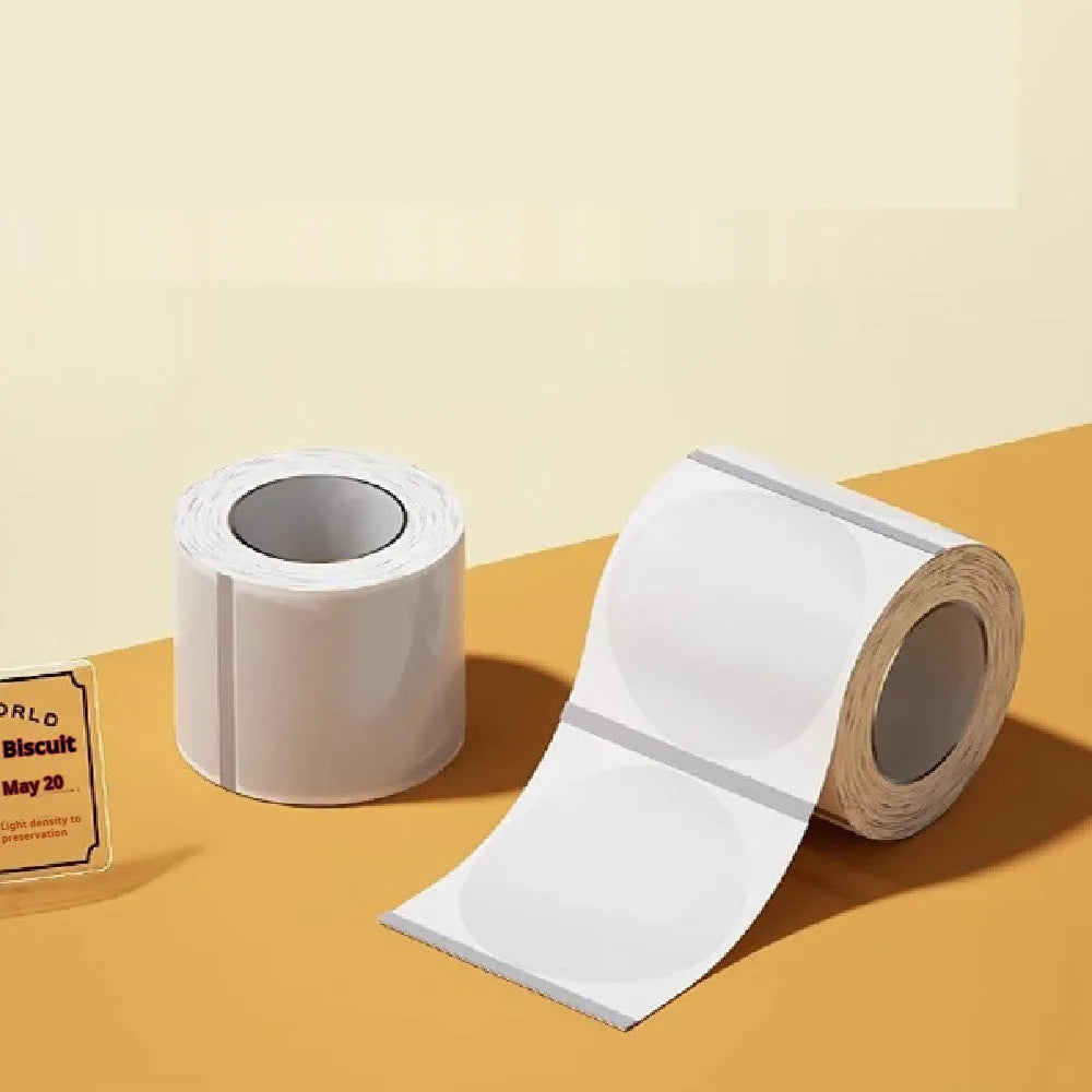 Transparent waterproof adhesive sticker labels in various sizes on thermal synthetic paper
