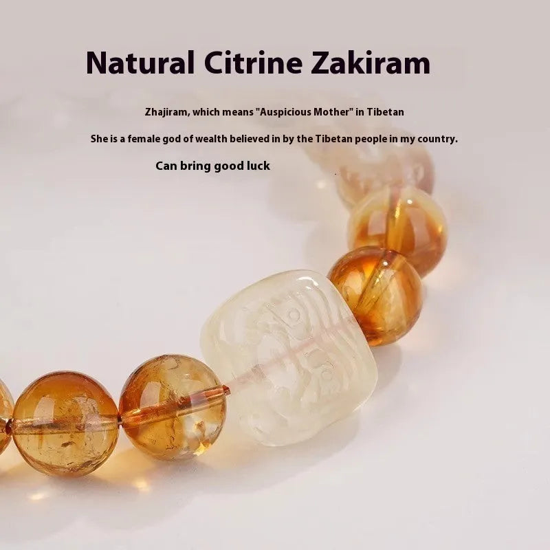 Carved citrine ethnic bracelet with geometric design measuring 10mm