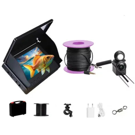 Fish finder underwater HD camera with 4.3-inch screen, wide angle lens, and temperature sensing on a fishing boat