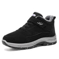 High-top snow boots with thick PVC sole, fleece lining, artificial PU upper, round toe, in red, black or grey.