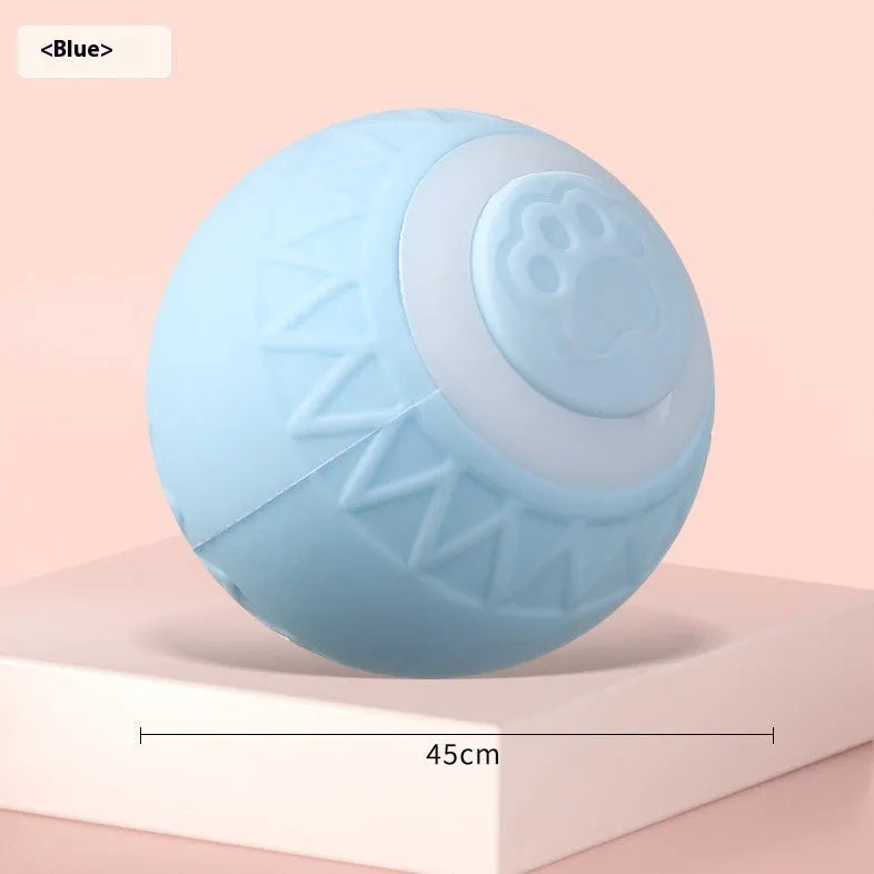Blue automatic moving cat toy ball with rechargeable battery bouncing on floor