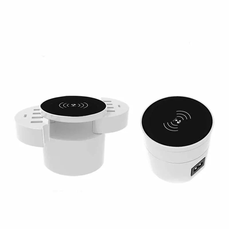 Ceramic white circular wireless phone charger with UK, EU and US adapters