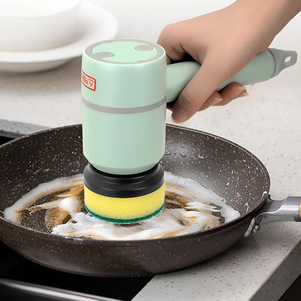 Rechargeable electric cleaning brush with double brush head in white, green or pink colours