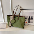 Green casual large capacity tote shoulder bag with adjustable strap and multiple compartments for leisure travel