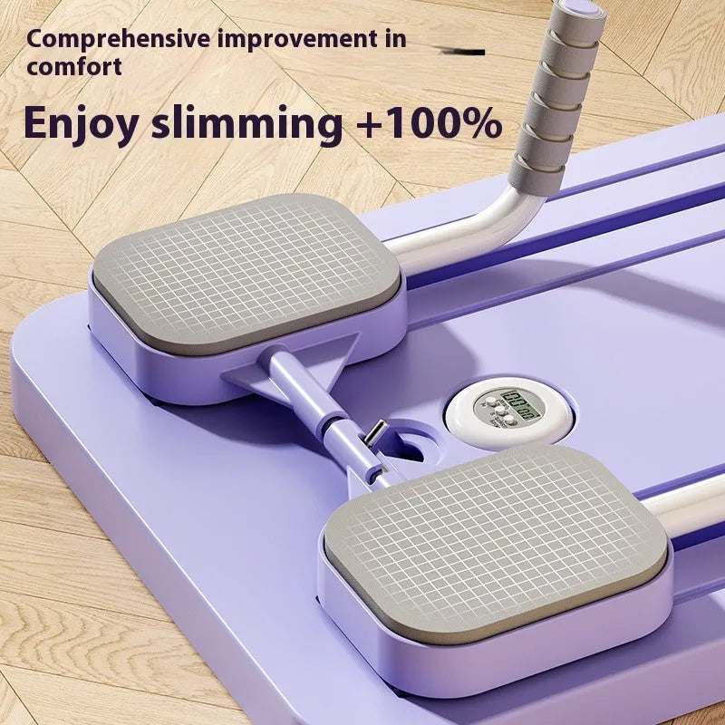 Standard purple multi-functional fitness board with abdominal wheel, dimensions 106cm by 41cm by 7cm, for home weight loss training