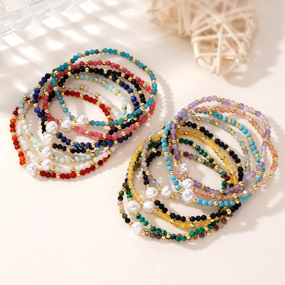 Natural stone geometric bracelet with elliptical beads in various colour options