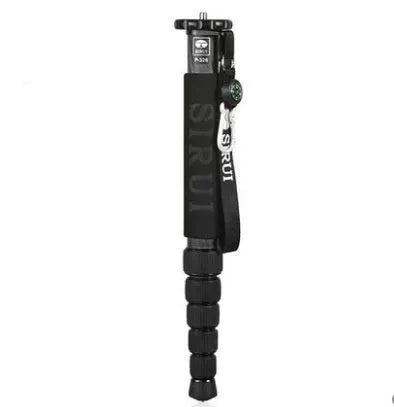 Black carbon fibre monopod for SLR cameras showing telescopic sections extended to 1540mm maximum height