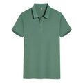 Short sleeve lapel collar work shirt in cool silk cotton blend, shown in a light colour.