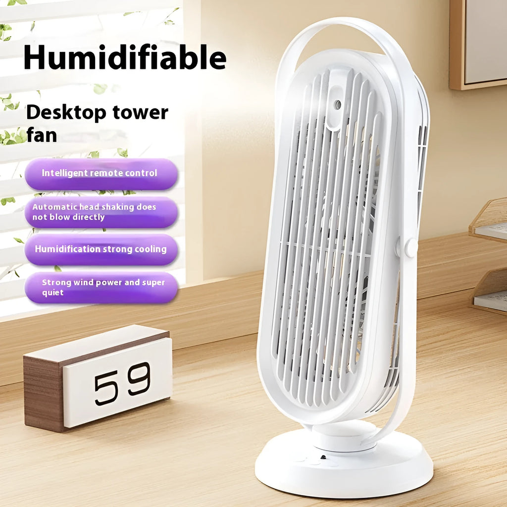USB tower fan with humidifier in modern design on desktop