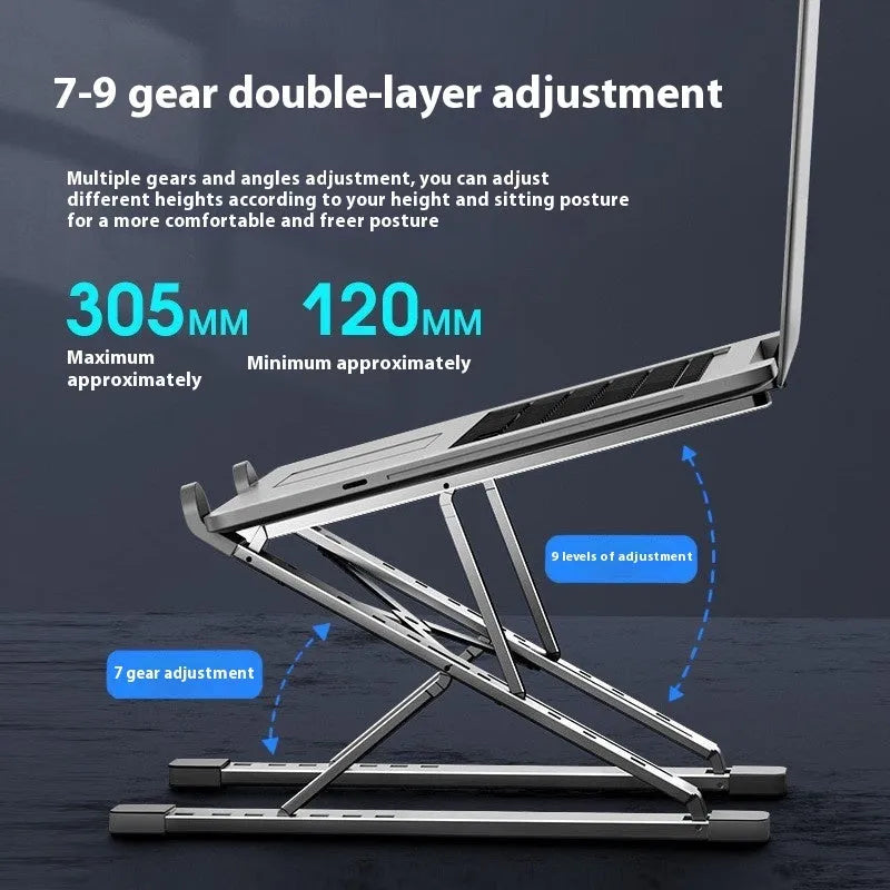 N8 folding computer stand, double-layer aluminium alloy riser with silicone pads, 29 x 5 x 3.5 cm, black grey or silver