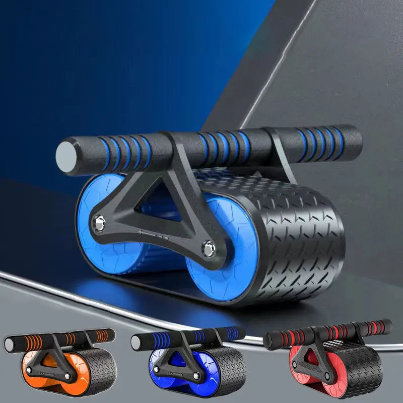 Double wheel abdominal exerciser with automatic rebound, blue orange red ABS ab roller with kneeling pad