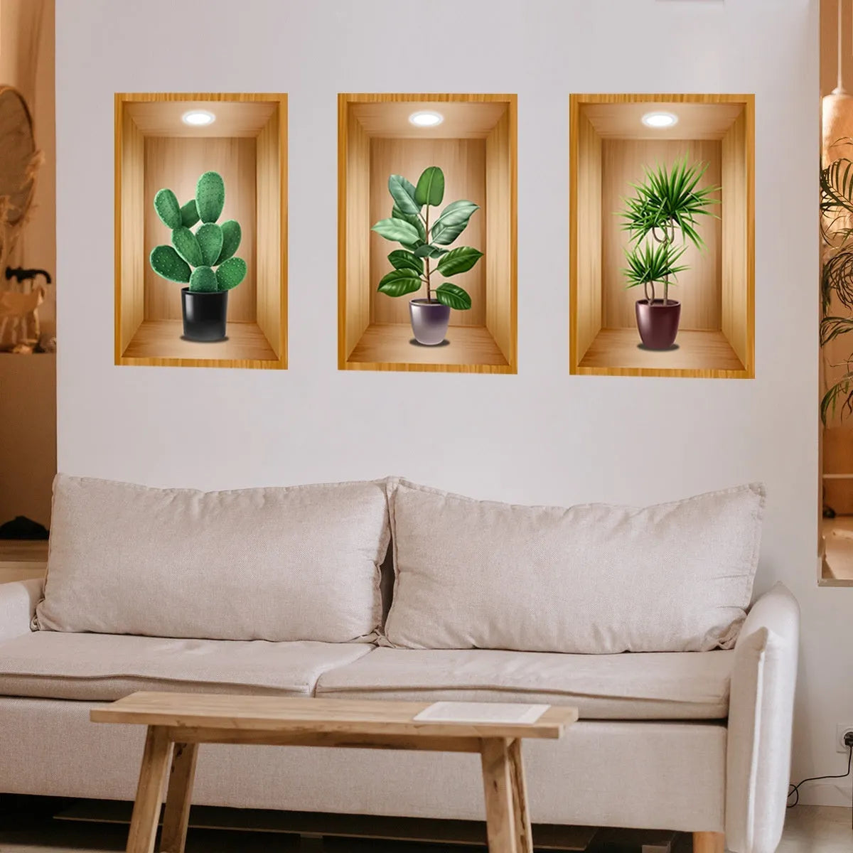 3D vase plant wall sticker, PVC plane wall decal with plants and flowers pattern, 30x45cm 3 sheets