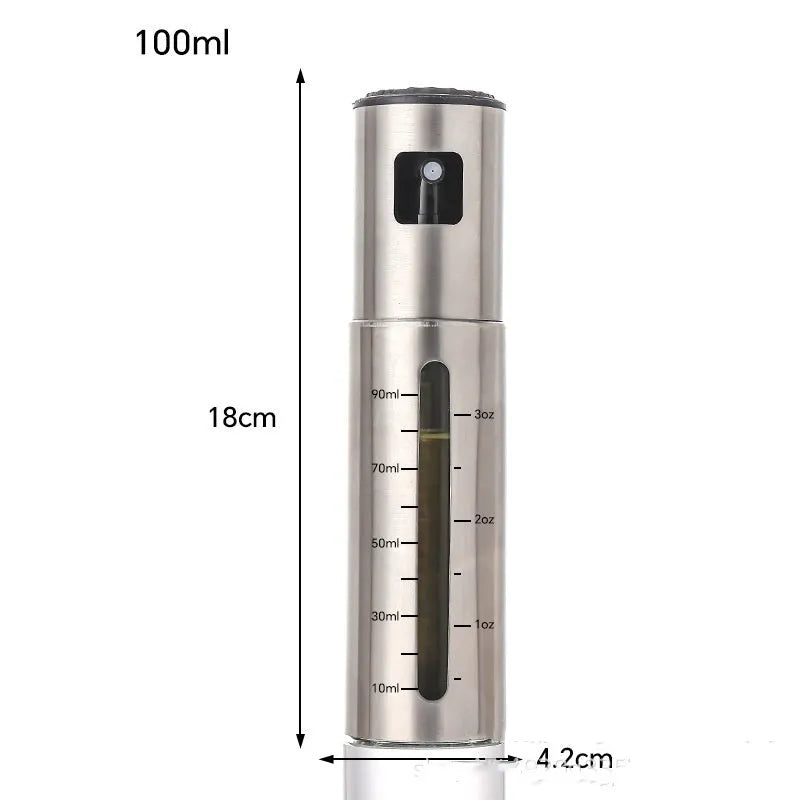 Stainless steel oil spray bottle with 100ml glass container for kitchen use