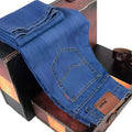 Men's ice silk stretch jeans, loose straight high waist, blue or black, sizes 28-40
