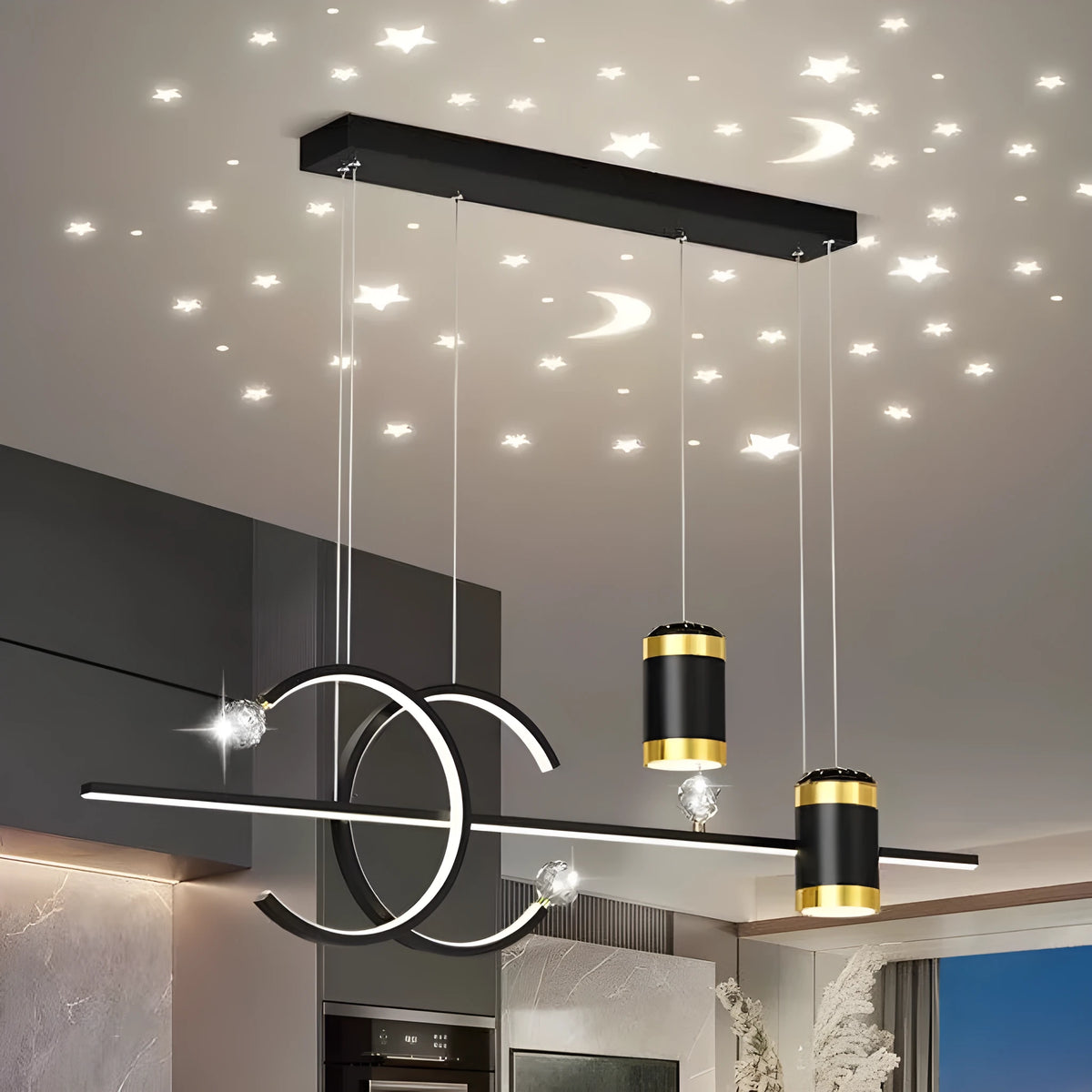 Iron restaurant light with 220V tri-colour output, available in black or gold modern minimalist finish