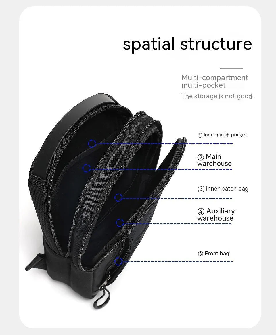 Casual black TPU camouflage chest bag with soft handle and single shoulder strap, square vertical model