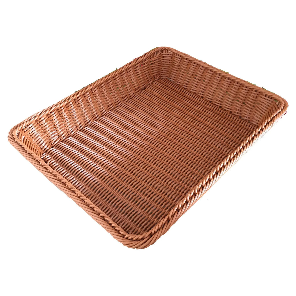 Rattan-look PP storage box, 35x25x7 cm, for fruit, vegetables, and snacks, in brown or cream