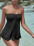 Women's strapless one-piece swimsuit in a solid colour, shown in available shades.