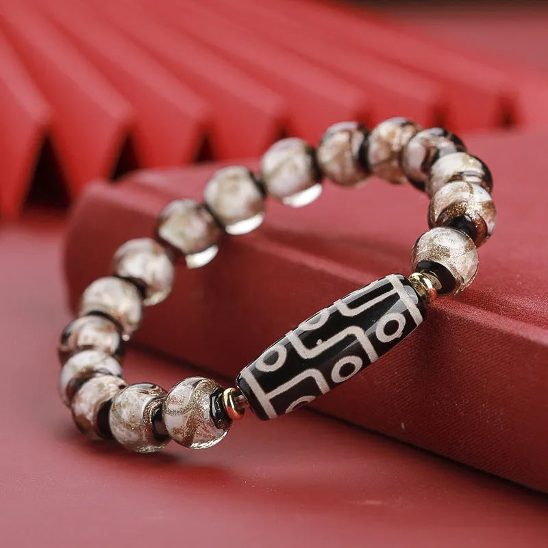 Handcrafted Chinese-style bracelet with ancient five-colour multi-treasure snake beads in colourful coloured glaze