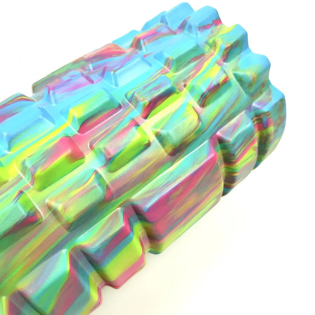 33cm long camouflage pattern EVA foam roller on a floor.