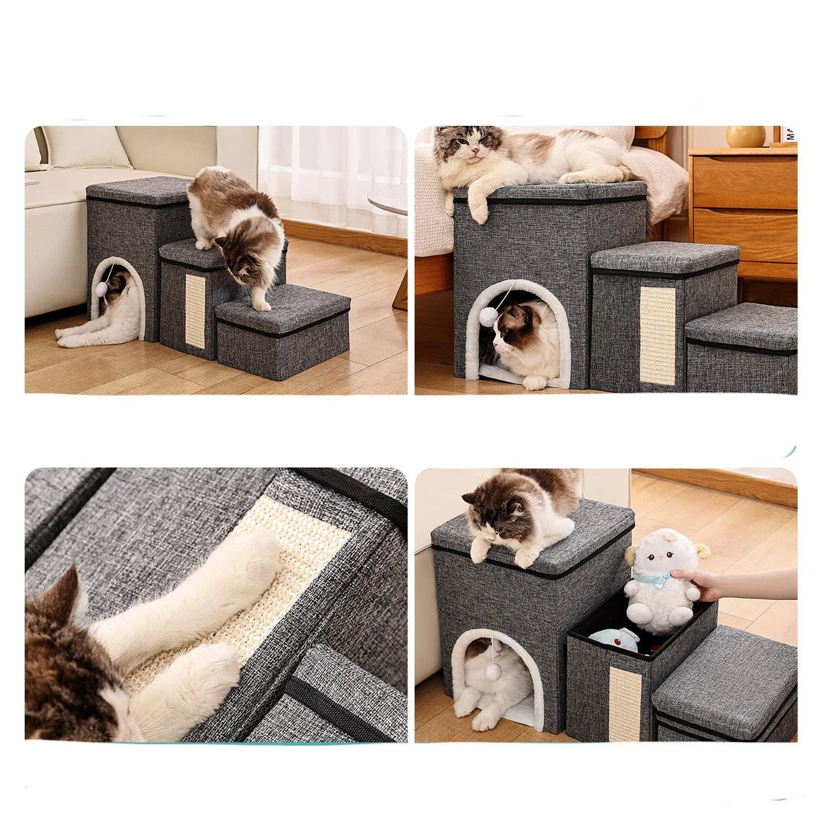 Dark grey non-slip pet sofa ladder for dogs and cats with soft cloth surface