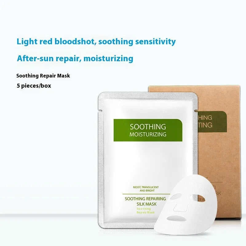 Box of white Soothing Silk Moisturizing Facial Masks for sensitive skin, 25g per piece.