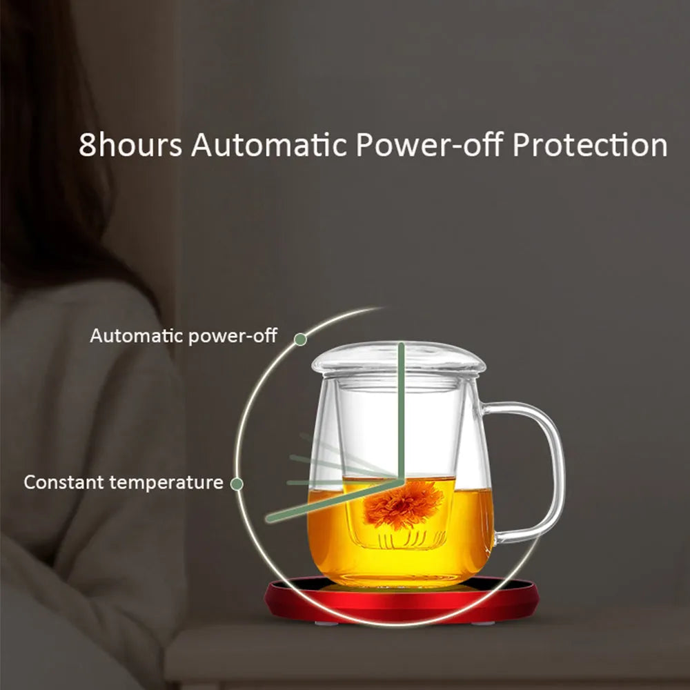 USB heating coaster with aluminium alloy tempered glass surface for warming mugs and cups