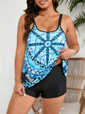 Plus size sling pattern bikini swimsuit in picture colour with split design and chlorine-resistant lining