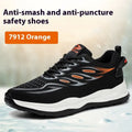 Orange labour protection shoes with leather upper and rubber sole, anti-smashing and puncture-resistant features