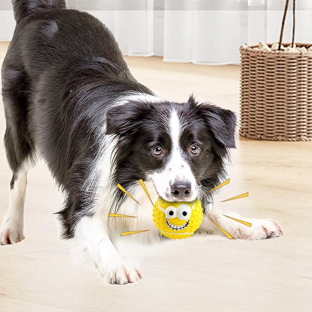Green orange yellow latex smile face dog balls with squeaker for small medium pets