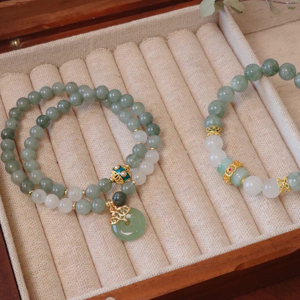 Women's Myanmar jade safety buckle bracelet with geometric shapes and crystal details