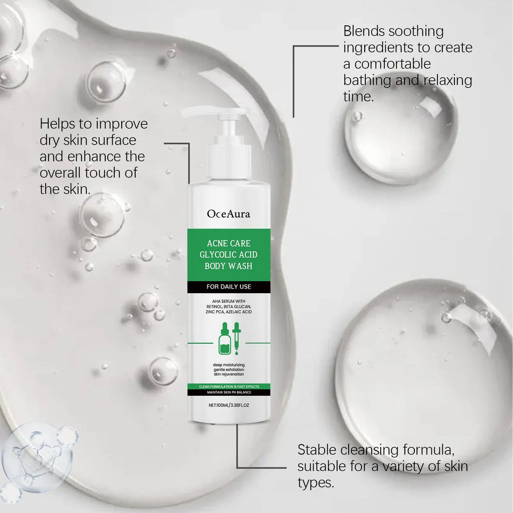 100ml tube of soothing moisturising shower gel with glycolic acid and retinol.