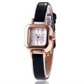 Retro fashion watch for women with alloy case in black, white, pink, or brown strap options.