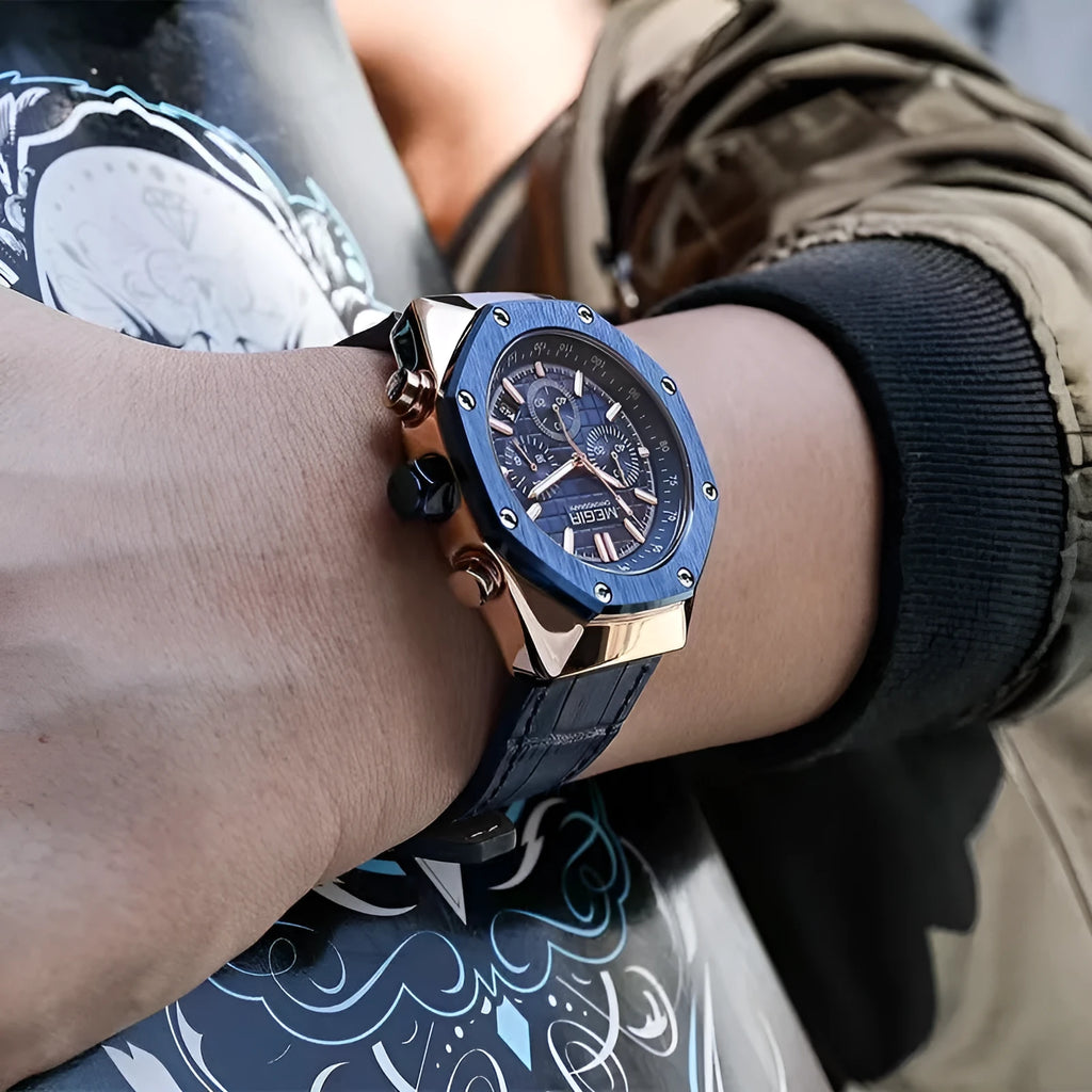 Men's multifunctional waterproof quartz chronograph watch with 13mm thickness and three strap options