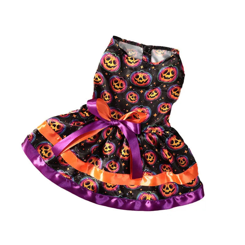 Halloween pet skirt with double-layer polyester in colourful pumpkin or skull design for dogs