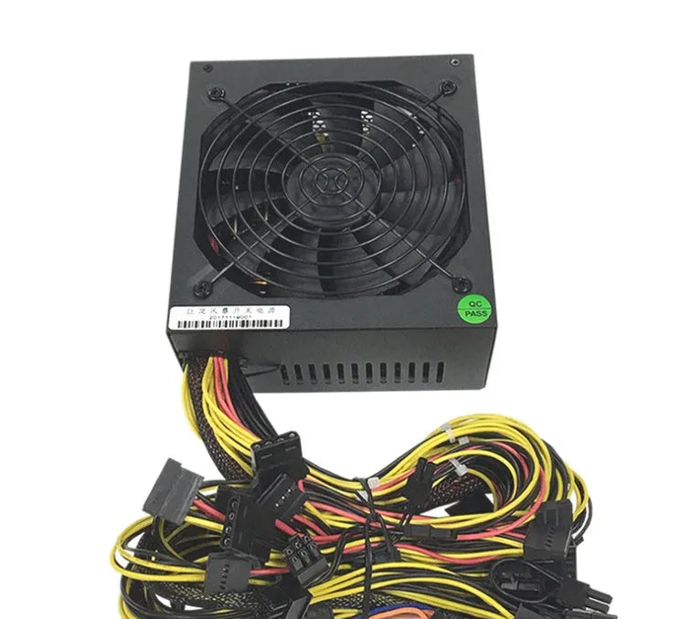 Black server power supply with multiple GPU and CPU connectors, CE certified