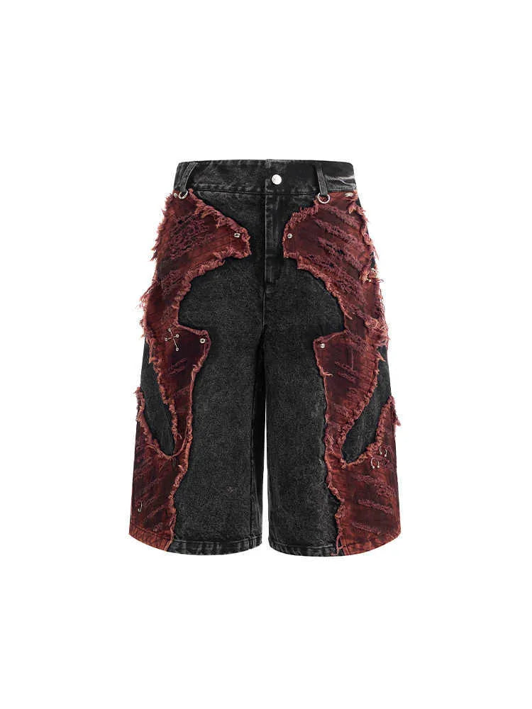 Women's distressed denim wide leg cropped trousers with mid-high waist and brushed stitching
