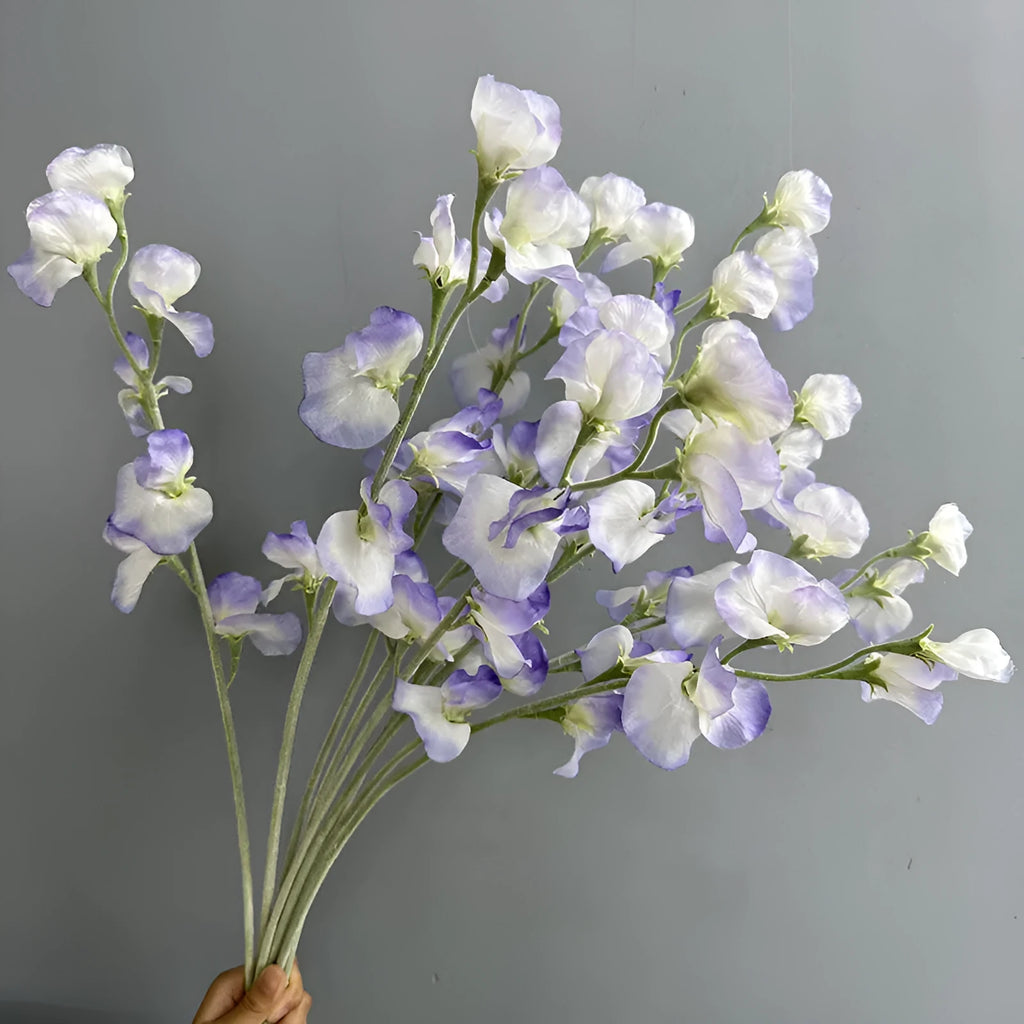 Purple flocking fragrant pea silk fake flower bouquet 63cm tall for wedding decor