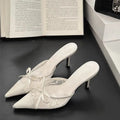 Women's lace pointed toe high heels with bowknot detail in mesh upper and rubber sole