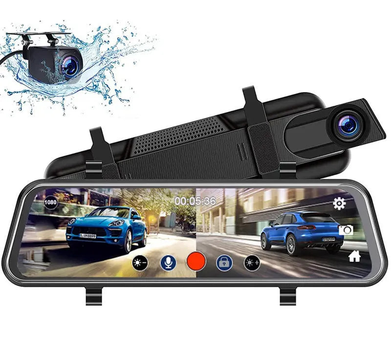 10-inch touchscreen car dashboard camera with front and rear dual-lens 1080p recording system