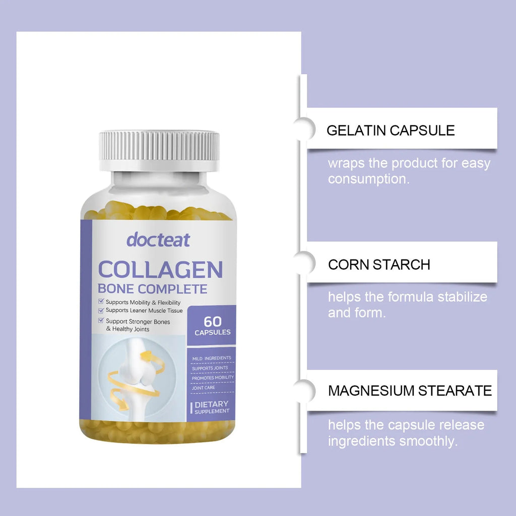 Bottle of 60 marine collagen and multivitamin supplement capsules