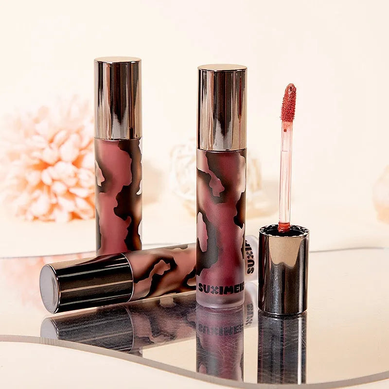 Lava Secret Matte Lip Mud Lipstick in 3.2g tube with five colour options showing transfer-resistant technology