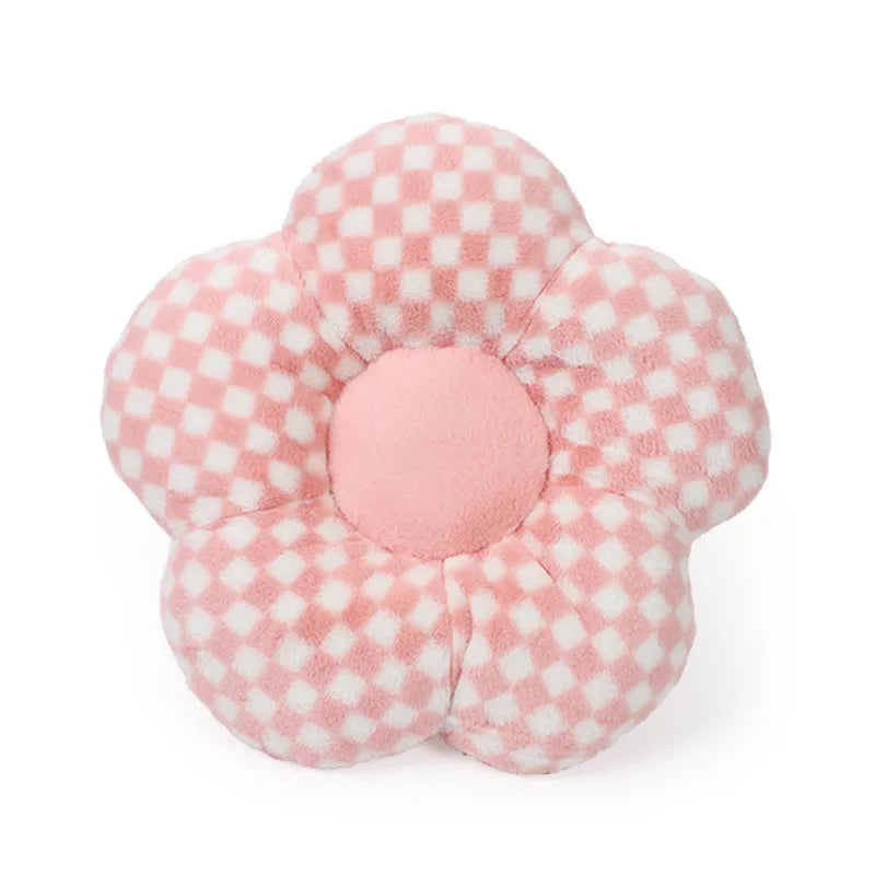 Automotive headrest neck pillow with creative flower plaid design in soft plush fabric