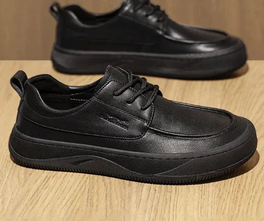 Brown retro leather casual shoes with big toe design and visible stitching on a rubber sole.