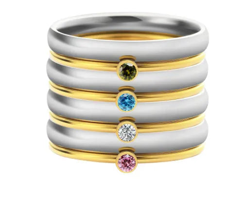 December birthstone titanium steel ring with geometric design and electroplated finish