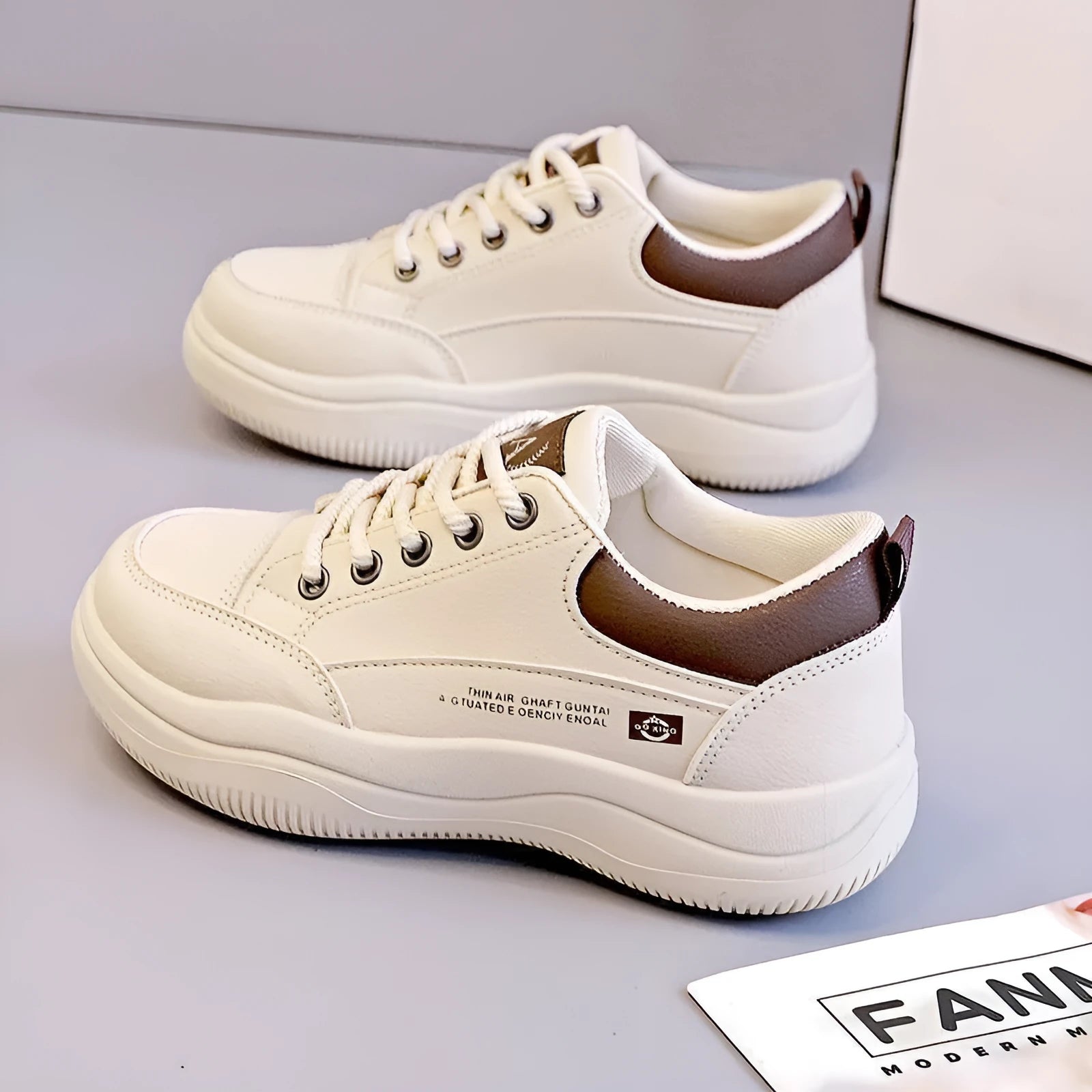 Women's Korean-style leather white shoes with cross straps, 3-5cm heel, and rubber soles